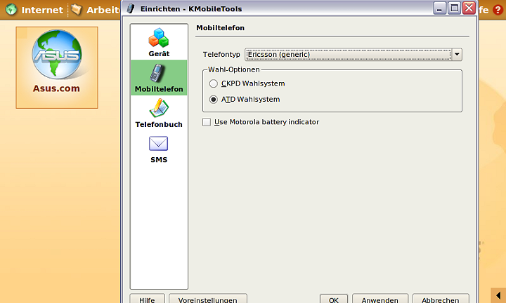 KMobiletools-Einstellungen: Gerät