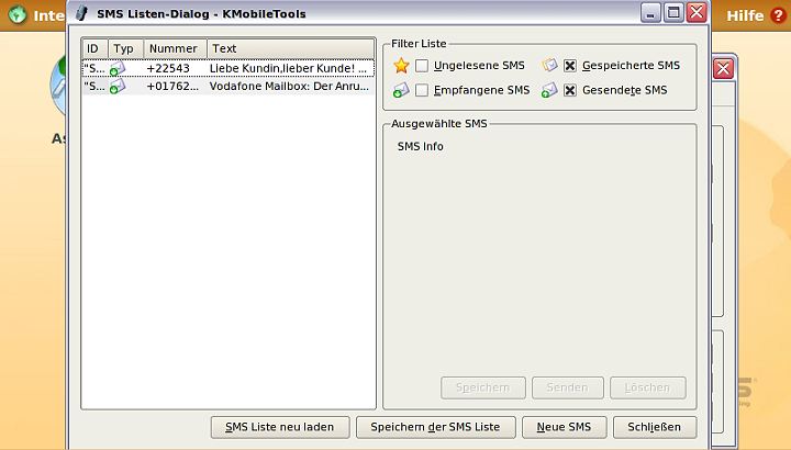 KMobiletools: SMS-Liste