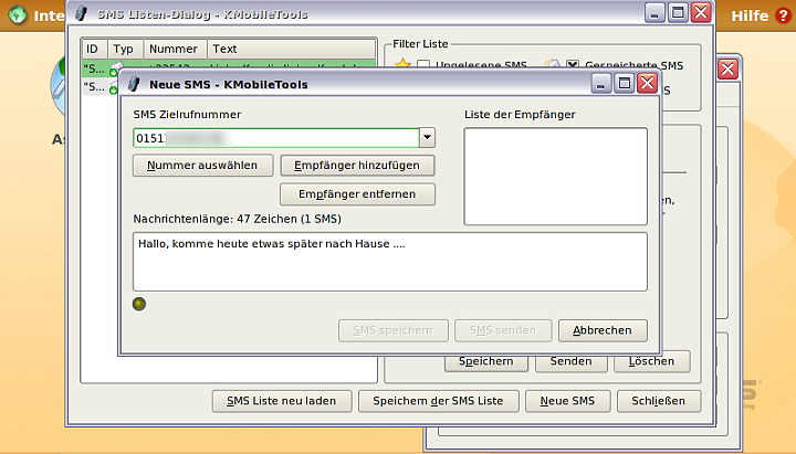 KMobiletools: SMS senden
