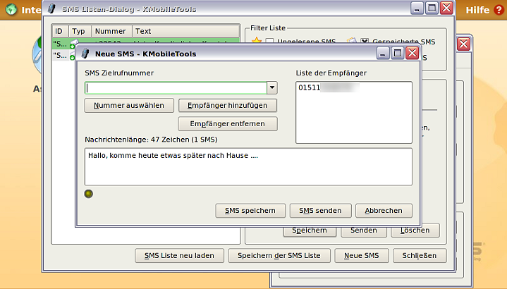 KMobiletools: SMS senden