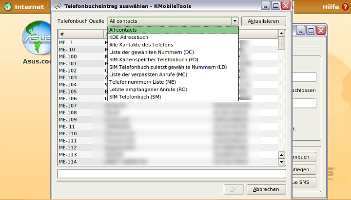 KMobiletools: Telefonbuch