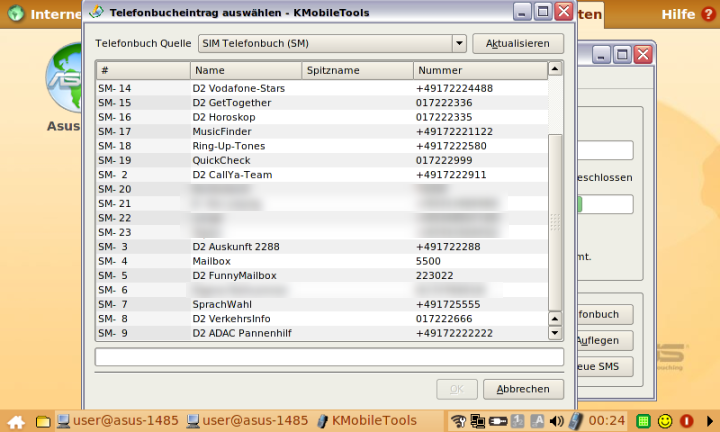 KMobiletools: Telefonbuch des SIM